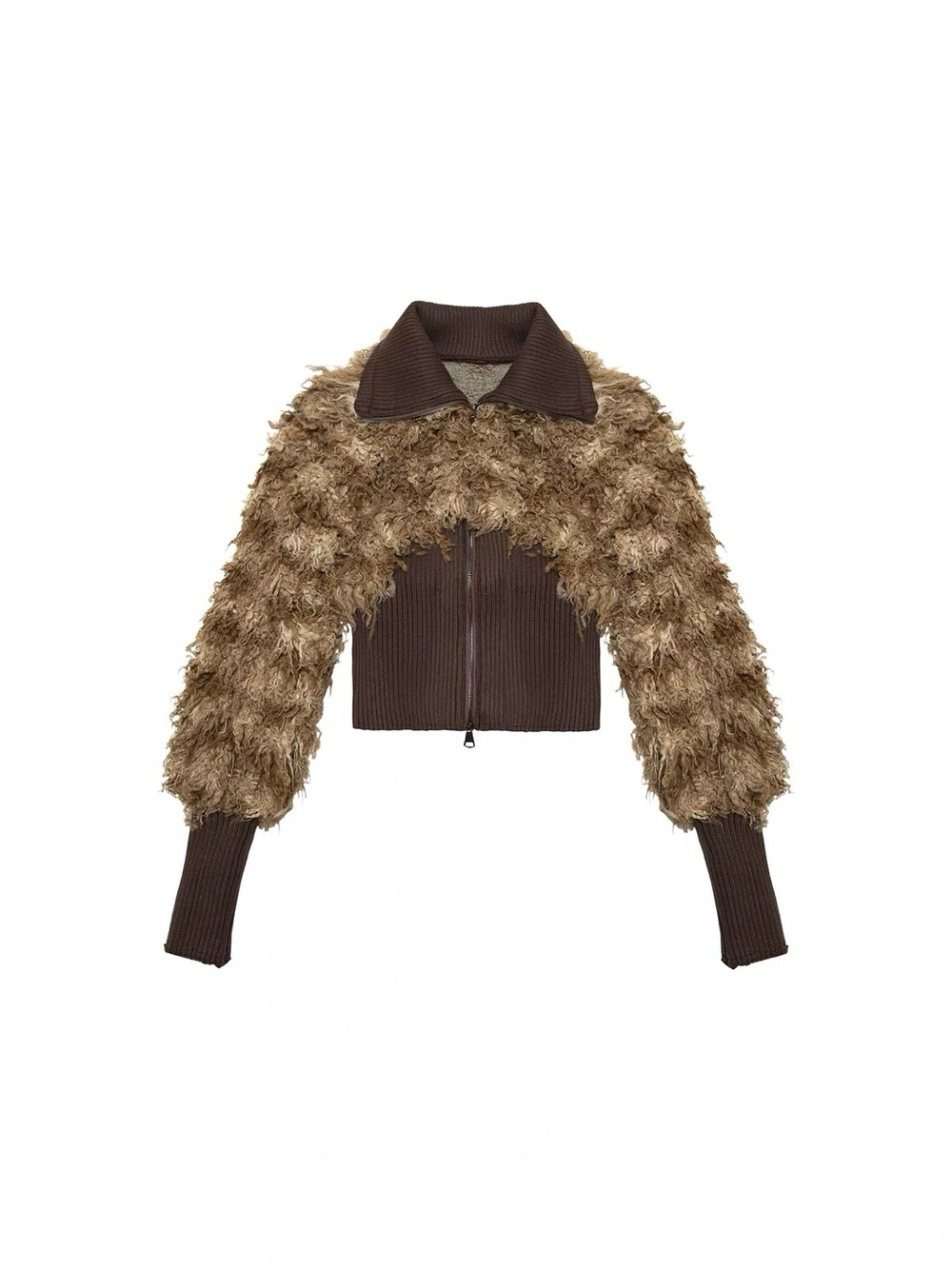 Brown Faux-Fur Crop Jacket - Women Jackets & Coats